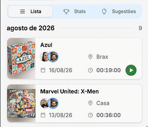 Lista de partidas com play/pause