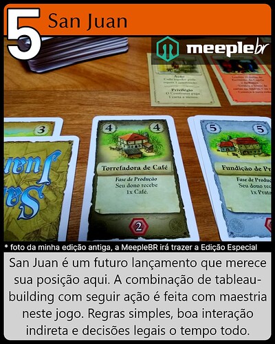 A imagem apresenta cartas do jogo "San Juan", destacando suas mecânicas de jogo e características em um layout informativo. (Legendado por IA)