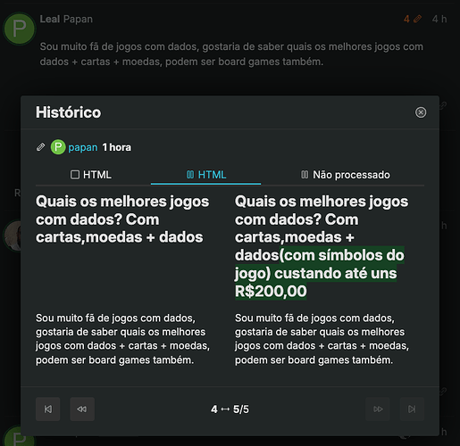 histórico de edições