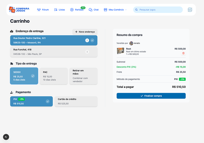 Checkout com frete e pagamento